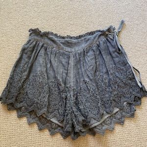 Free People Grey Cotton Scallop Lace Shorts